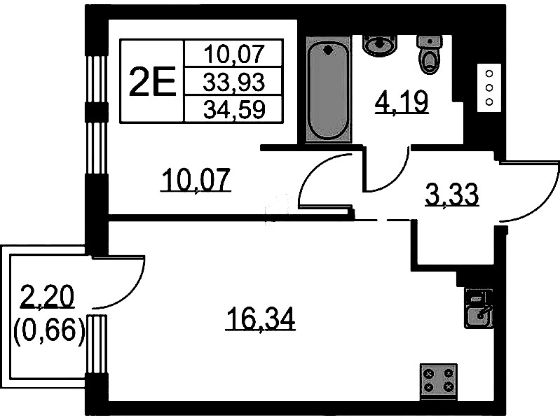 1-комнатная квартира 34.59 м², 4/15 эт., ЖК «Невская Долина»